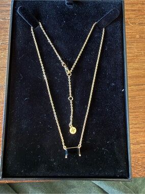 Nickel & Suede Gold with Black Stone necklace